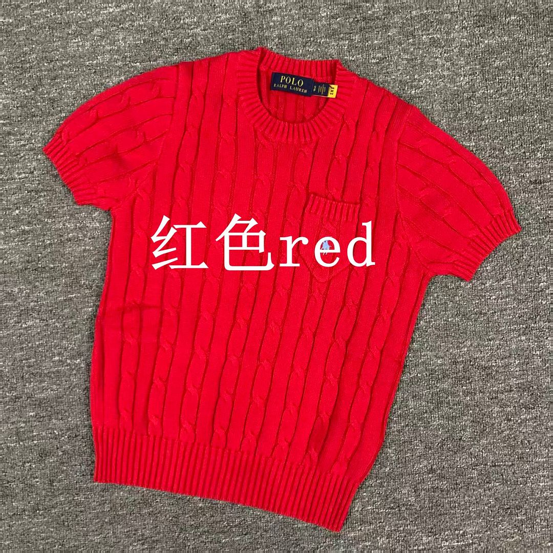 Other €17.9 #Pure Cotton Knitted Round Neck Short-Sleeved Pocket Sweater, Twelve Color Collar Short Sleeve C - Image 9
