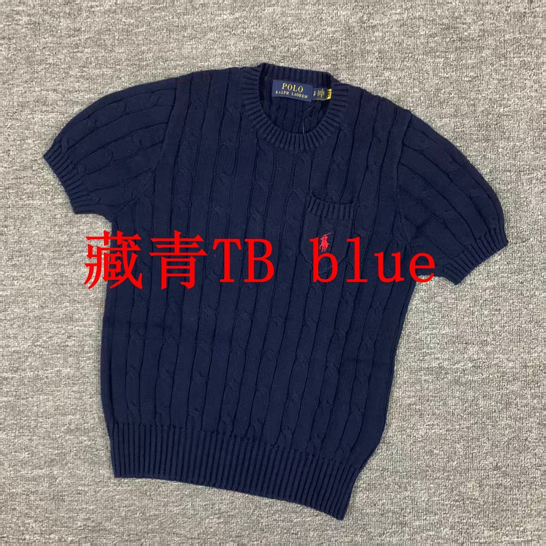 Other €17.9 #Pure Cotton Knitted Round Neck Short-Sleeved Pocket Sweater, Twelve Color Collar Short Sleeve C - Image 13