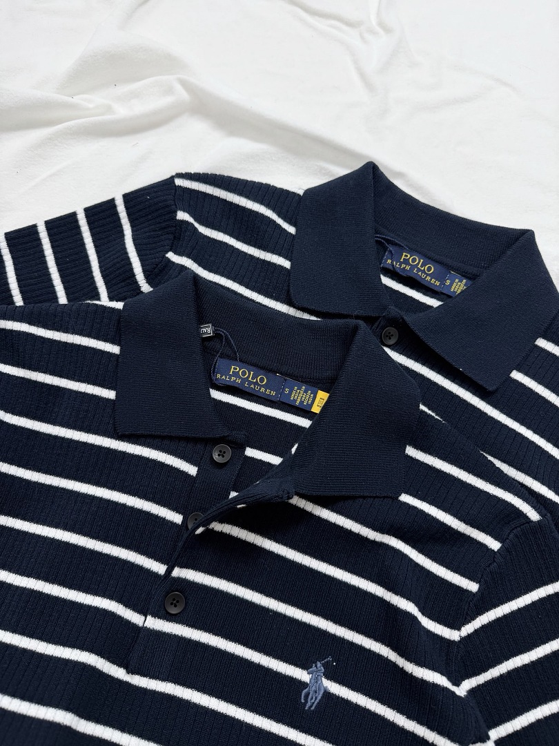 Other €20.6 ##3 Buttons Stripe Knit Polo Shirt Triple Buckle Striped R - Image 8