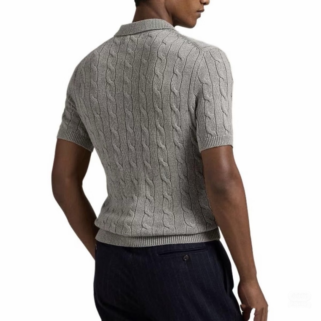 Other €21.8 ##Cable-Knit Cotton Polo Shirt Mens Collar Linen Floral Short Sleeve C - Image 6