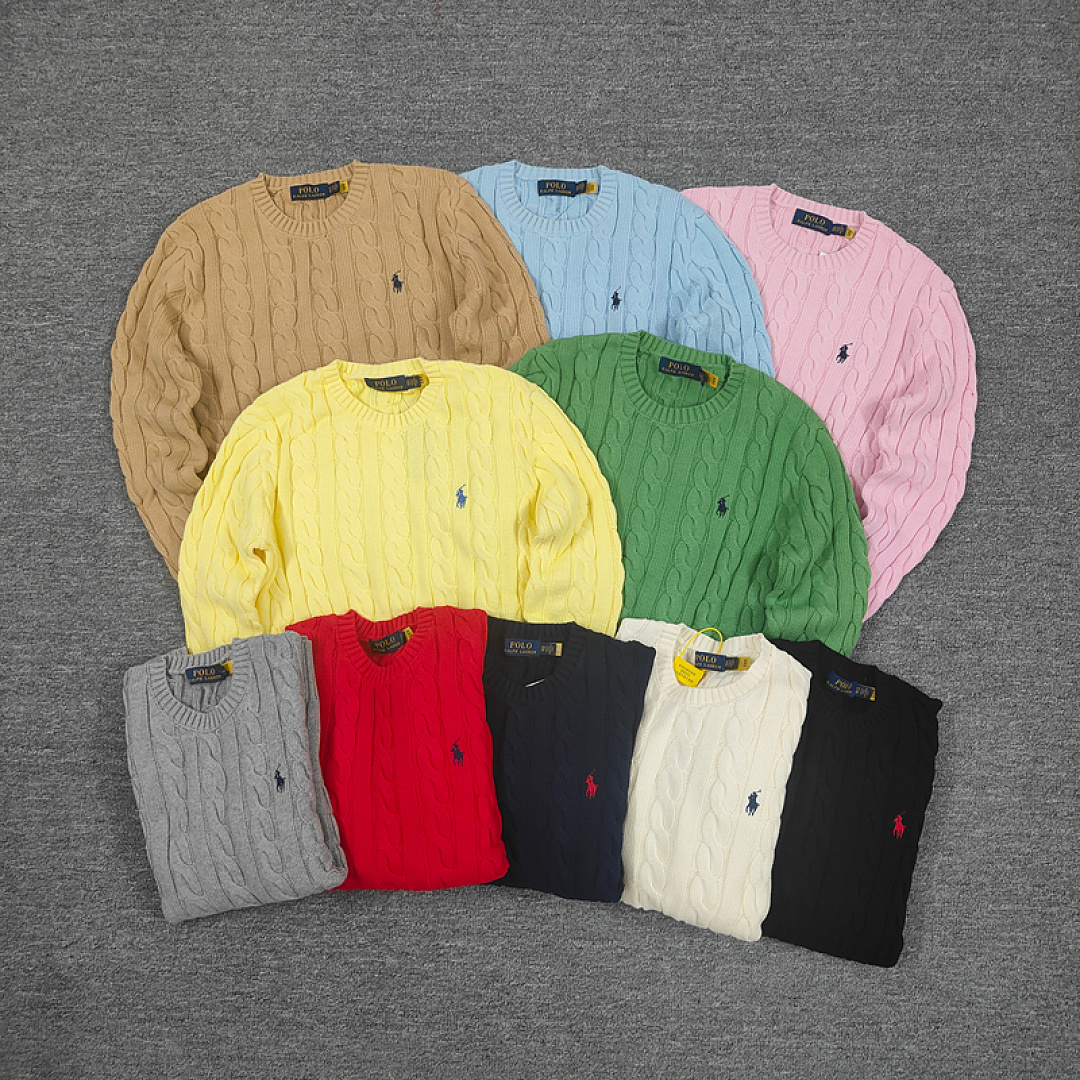 Other €23.4 ##RL 100% Pure Cotton Autumn And Winter Round Neck Long Sleeved Sweater Solid Collar Fleece C