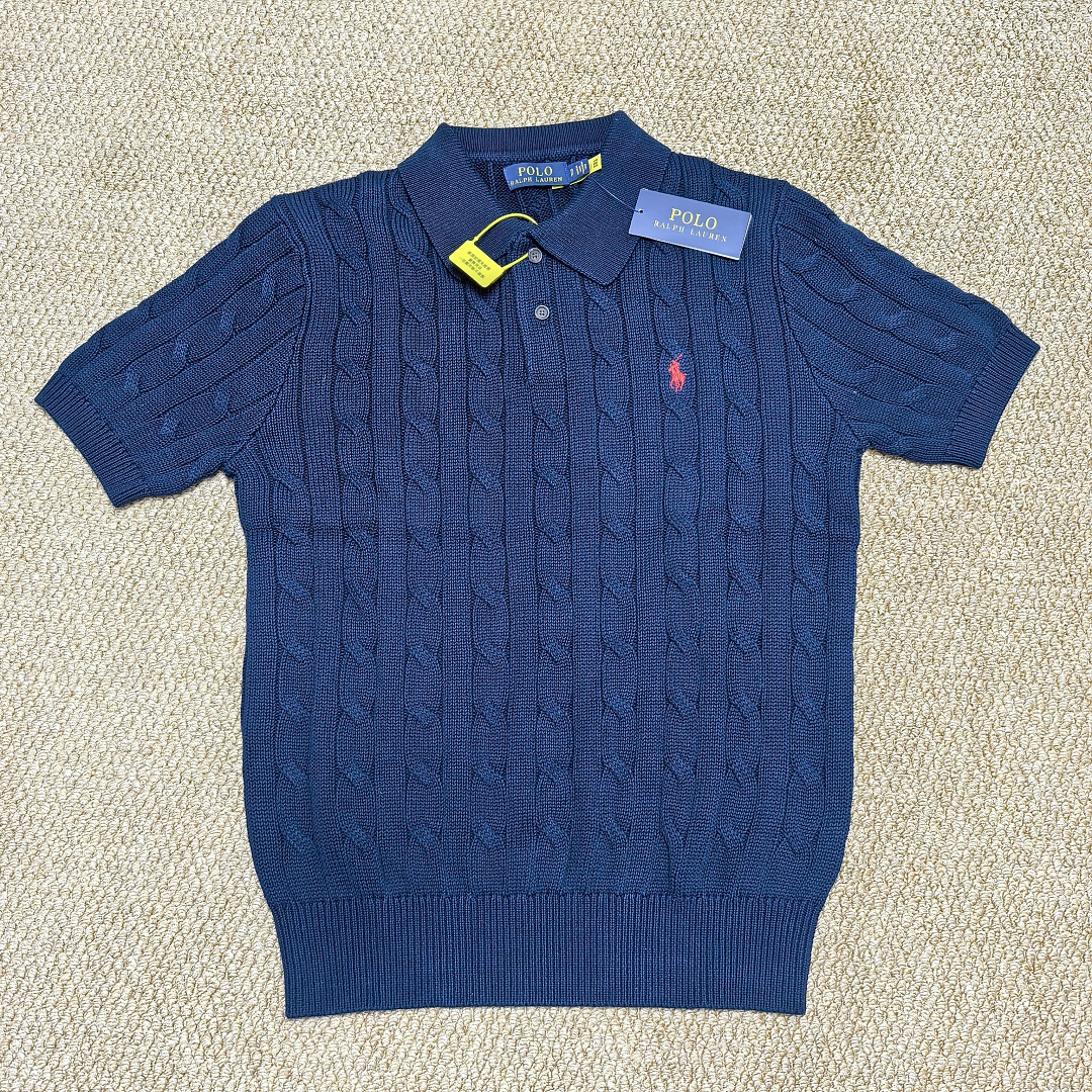 Other €21.8 ##Cable-Knit Cotton Polo Shirt Mens Collar Linen Floral Short Sleeve C - Image 19