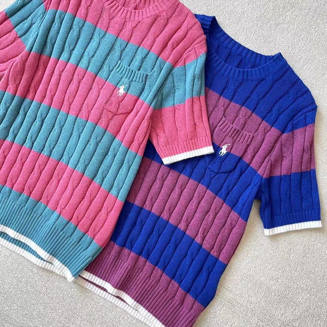 Other €23.4 ##Striped Cable-Knit Short-Sleeve Sweater Striped Collar Linen Floral P - Image 13