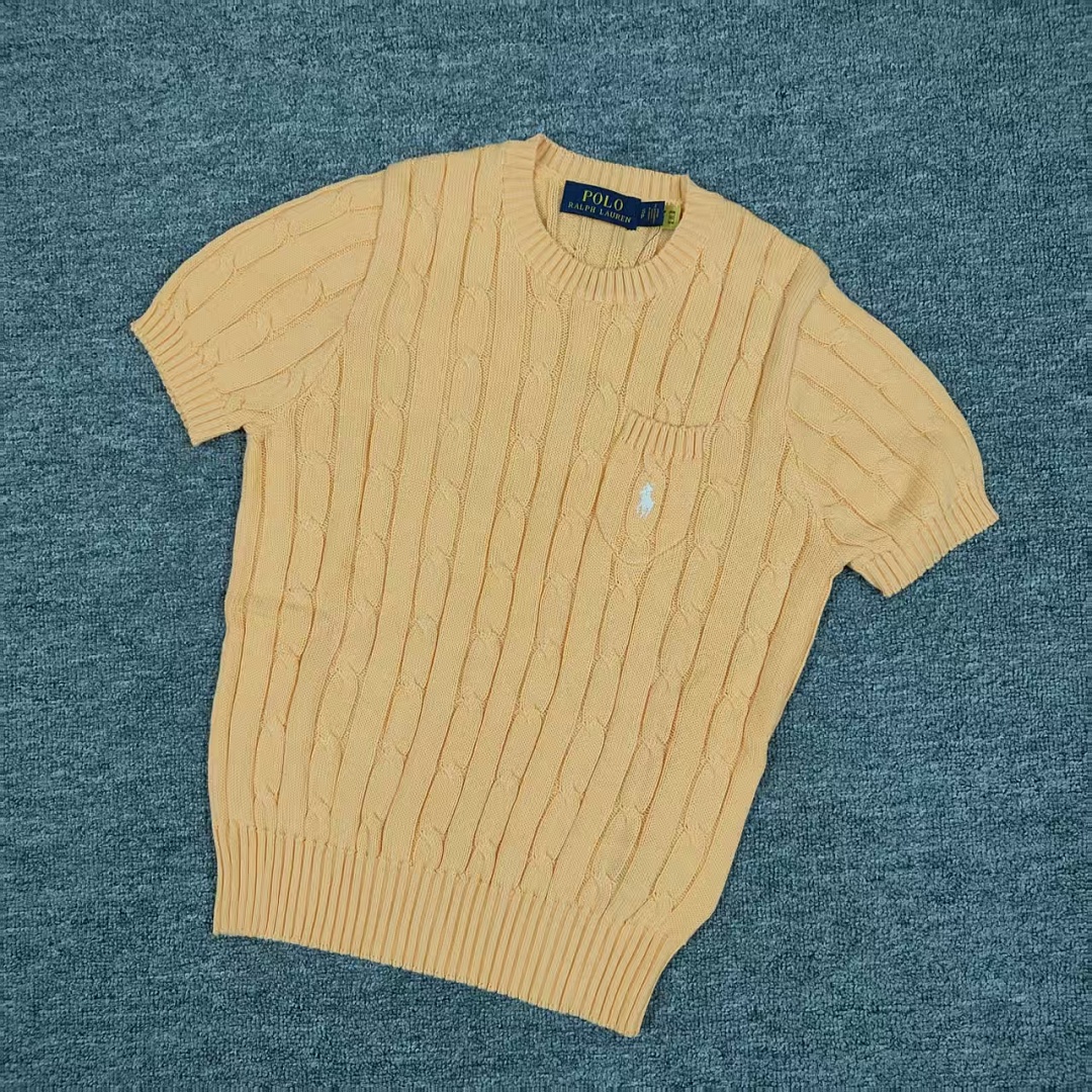Other €17.9 #Pure Cotton Knitted Round Neck Short-Sleeved Pocket Sweater, Twelve Color Collar Short Sleeve C - Image 16