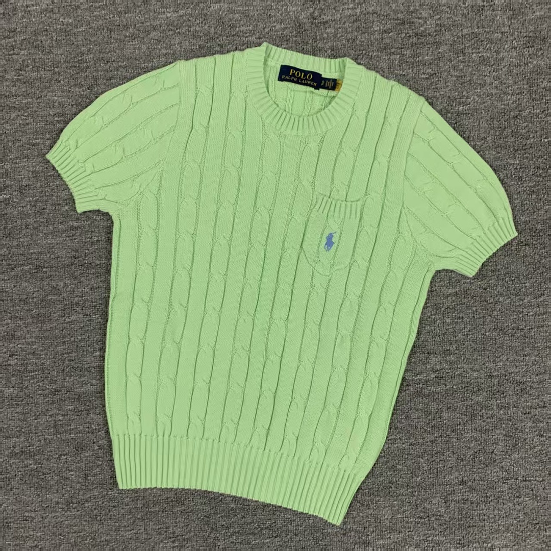 Other €17.9 #Pure Cotton Knitted Round Neck Short-Sleeved Pocket Sweater, Twelve Color Collar Short Sleeve C - Image 21