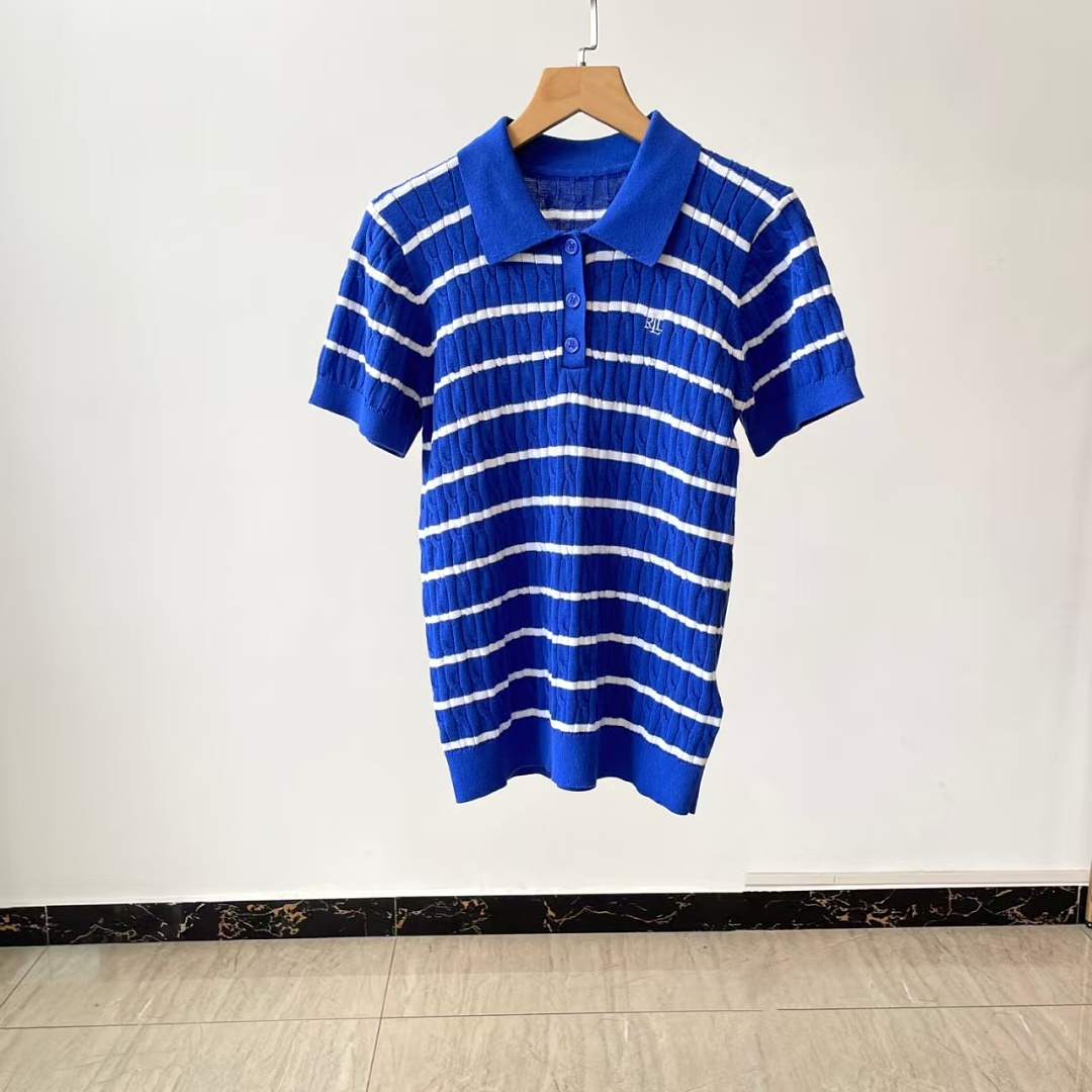 Other €21.8 ##Two-Tone Striped Cable Knit Tee 066 Linen Floral Short Sleeve P - Image 4