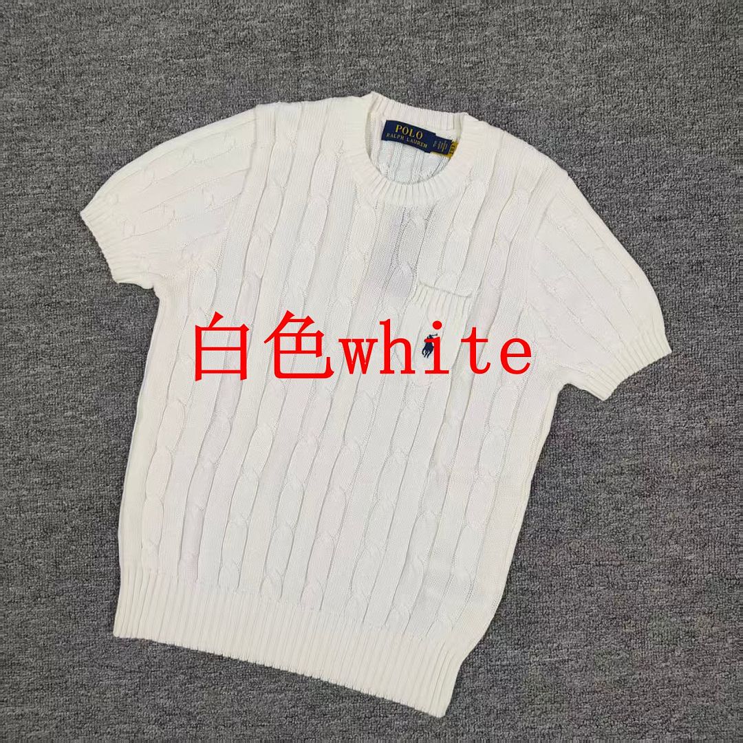 Other €17.9 #Pure Cotton Knitted Round Neck Short-Sleeved Pocket Sweater, Twelve Color Collar Short Sleeve C - Image 14