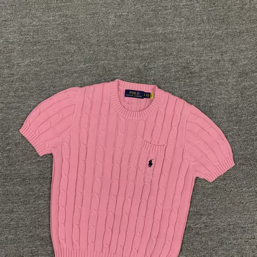 Other €17.9 #Pure Cotton Knitted Round Neck Short-Sleeved Pocket Sweater, Twelve Color Collar Short Sleeve C - Image 32