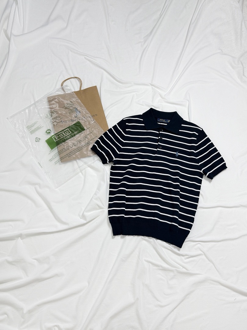 Other €20.6 ##3 Buttons Stripe Knit Polo Shirt Triple Buckle Striped R - Image 6