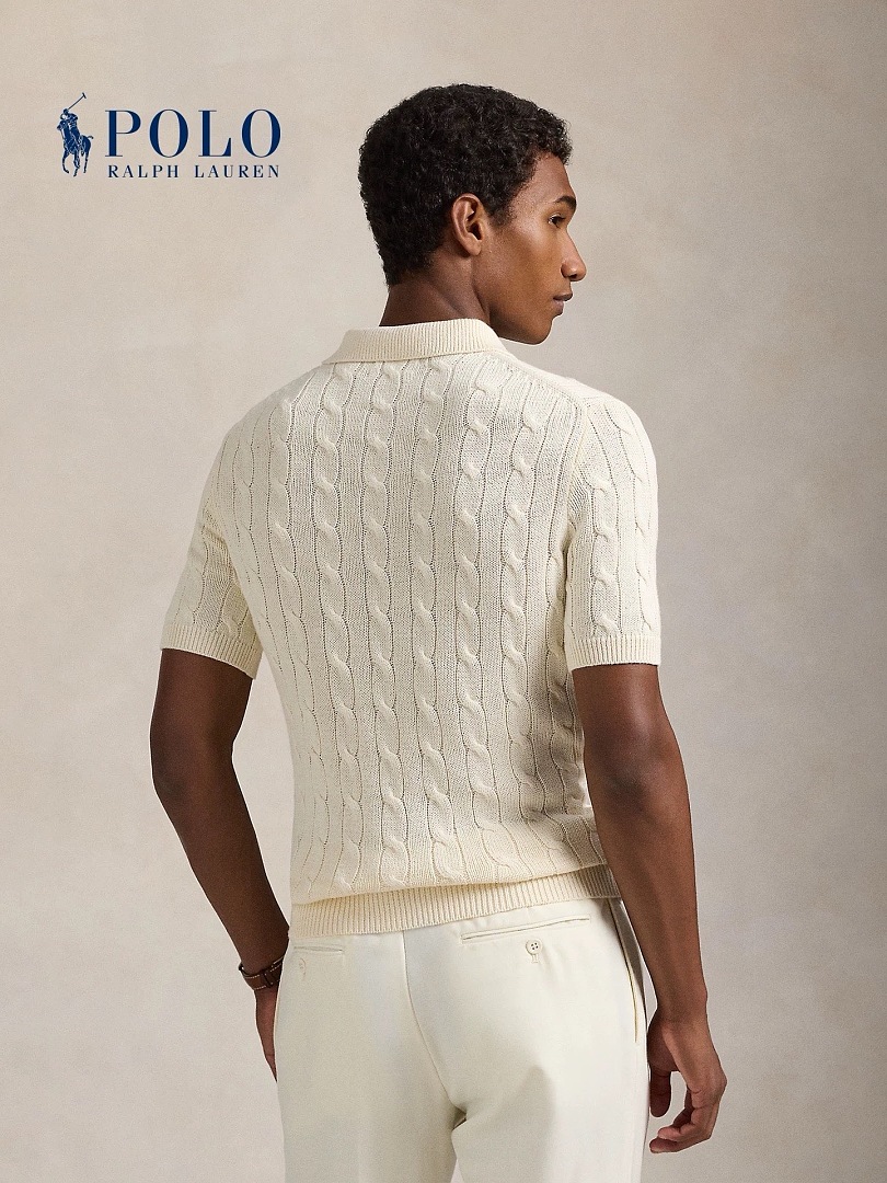 Other €21.8 ##Cable-Knit Cotton Polo Shirt Mens Collar Linen Floral Short Sleeve C - Image 10