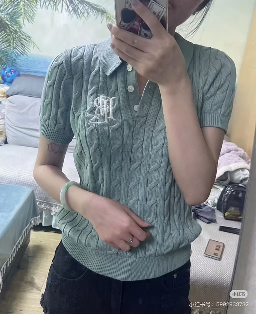 Other €20.6 ##Polo Collar Cable Knit Short Sleeve Embroidered Polo Floral P - Image 9