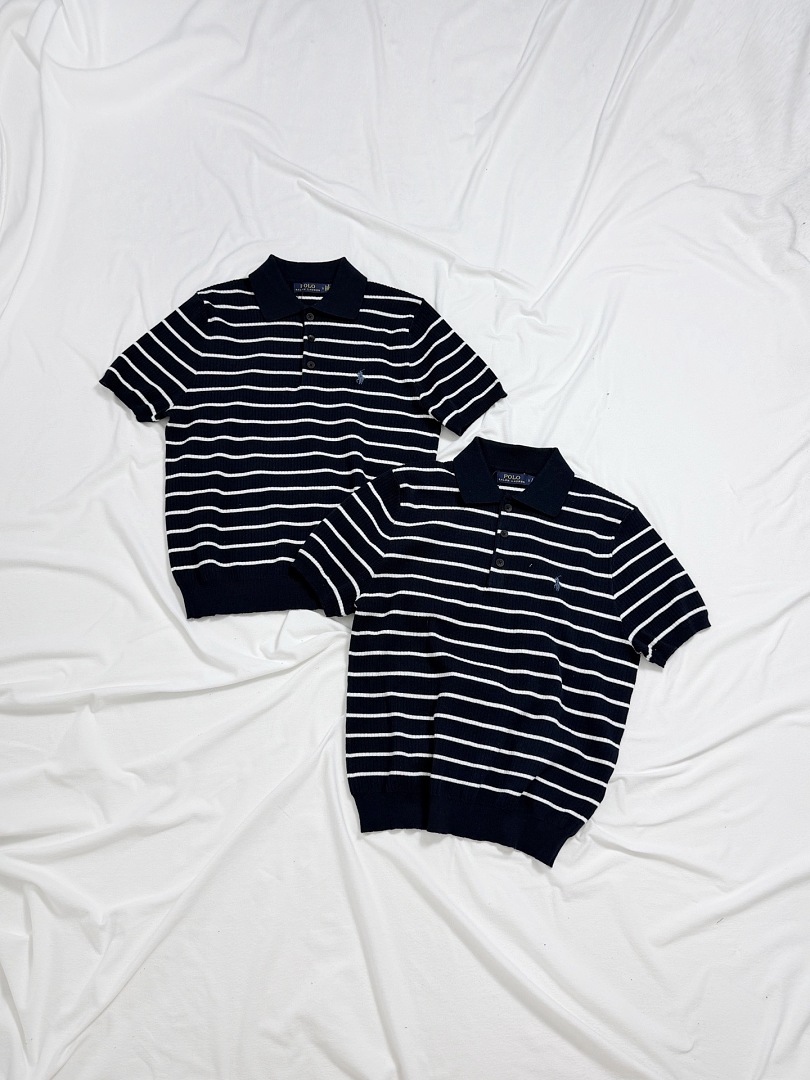 Other €20.6 ##3 Buttons Stripe Knit Polo Shirt Triple Buckle Striped R - Image 5