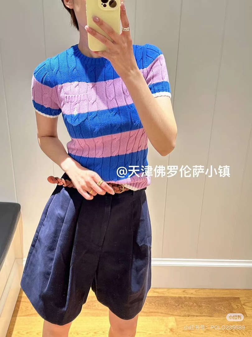Other €23.4 ##Striped Cable-Knit Short-Sleeve Sweater Striped Collar Linen Floral P - Image 5