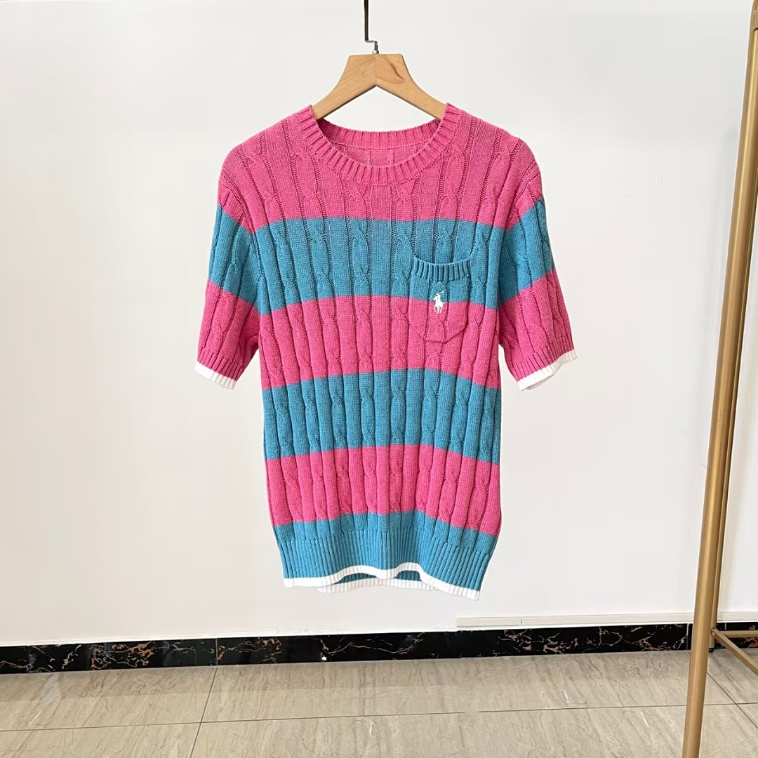 Other €23.4 ##Striped Cable-Knit Short-Sleeve Sweater Striped Collar Linen Floral P - Image 8