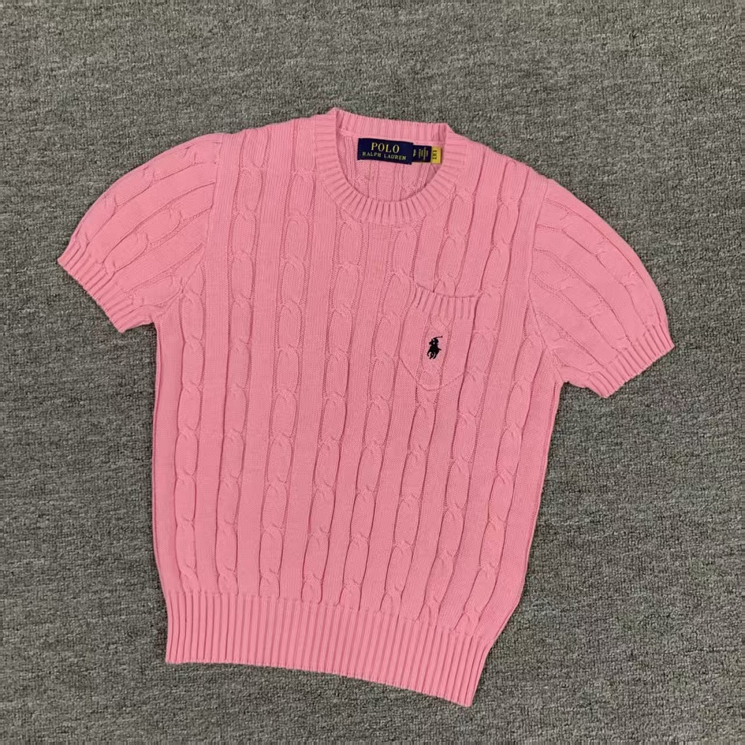 Other €17.9 #Pure Cotton Knitted Round Neck Short-Sleeved Pocket Sweater, Twelve Color Collar Short Sleeve C - Image 25