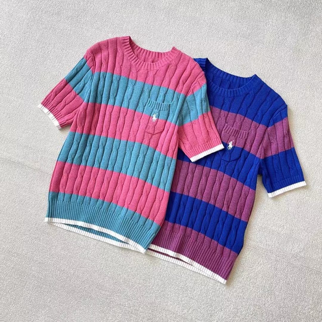 Other €23.4 ##Striped Cable-Knit Short-Sleeve Sweater Striped Collar Linen Floral P - Image 7