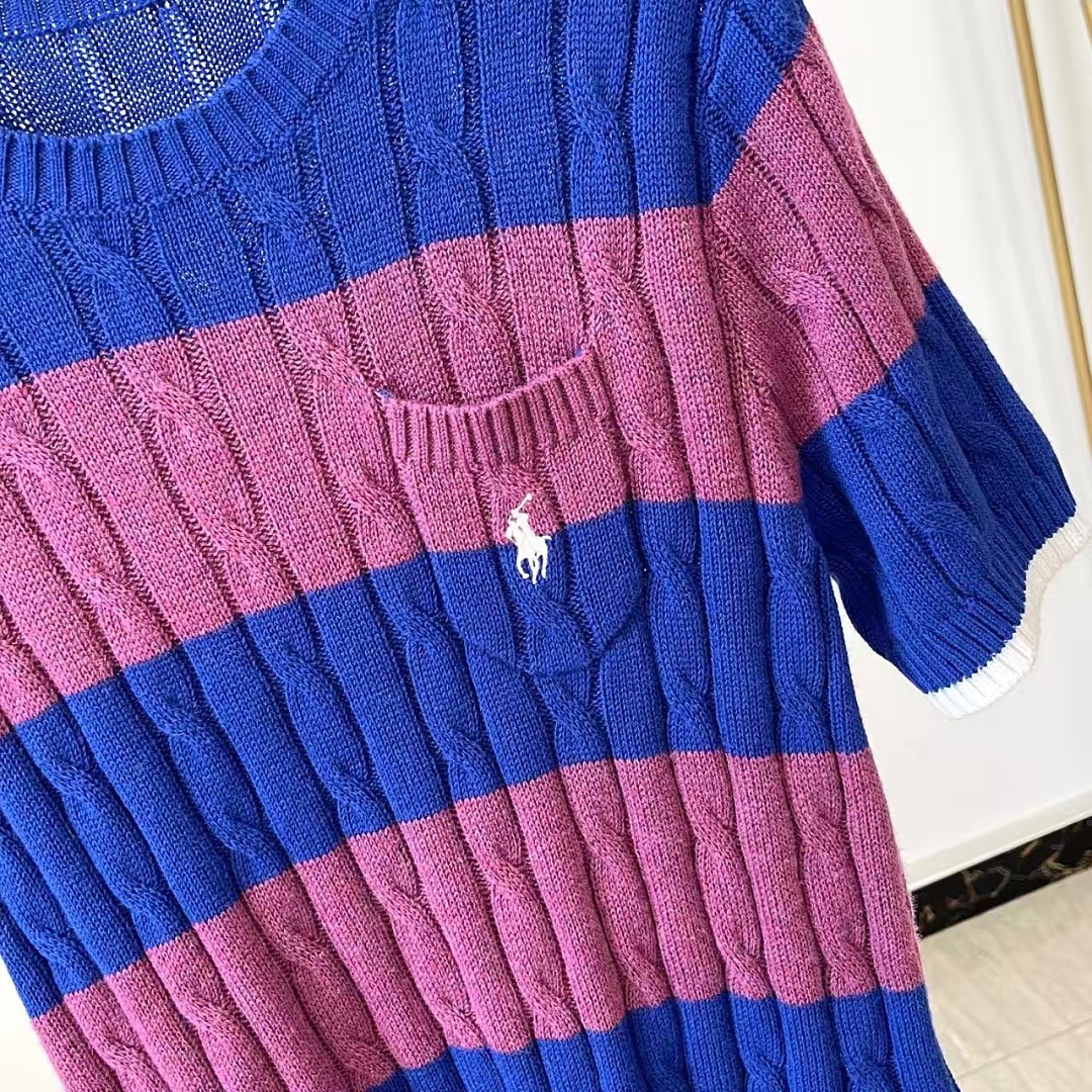 Other €23.4 ##Striped Cable-Knit Short-Sleeve Sweater Striped Collar Linen Floral P - Image 33