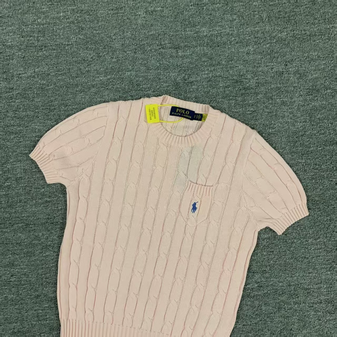 Other €17.9 #Pure Cotton Knitted Round Neck Short-Sleeved Pocket Sweater, Twelve Color Collar Short Sleeve C - Image 40