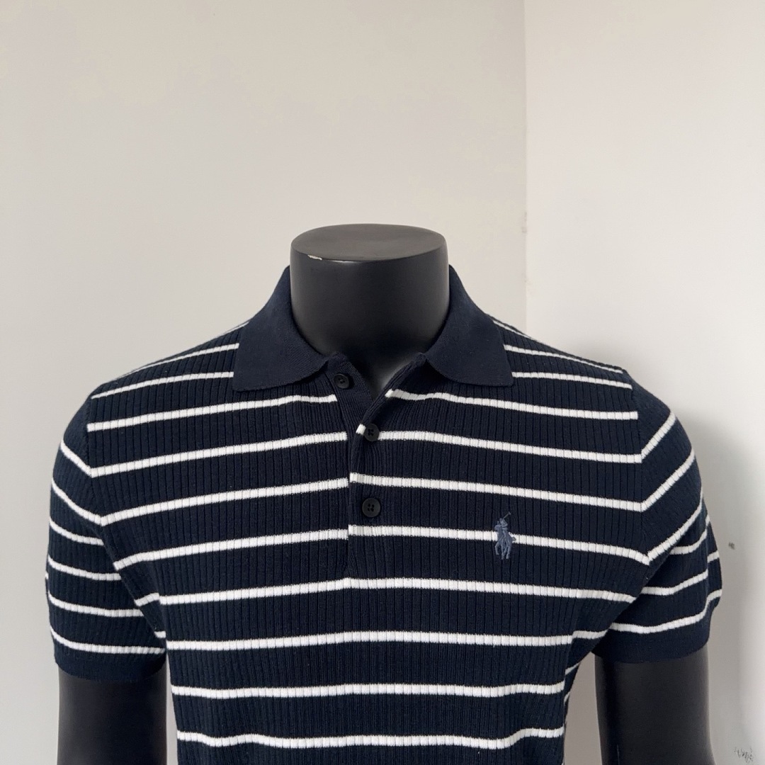 Other €20.6 ##3 Buttons Stripe Knit Polo Shirt Triple Buckle Striped R - Image 4