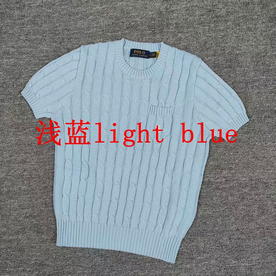 Other €17.9 #Pure Cotton Knitted Round Neck Short-Sleeved Pocket Sweater, Twelve Color Collar Short Sleeve C - Image 5