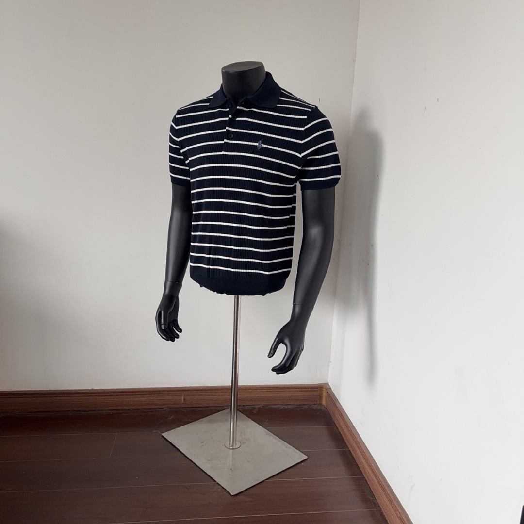 Other €20.6 ##3 Buttons Stripe Knit Polo Shirt Triple Buckle Striped R - Image 3