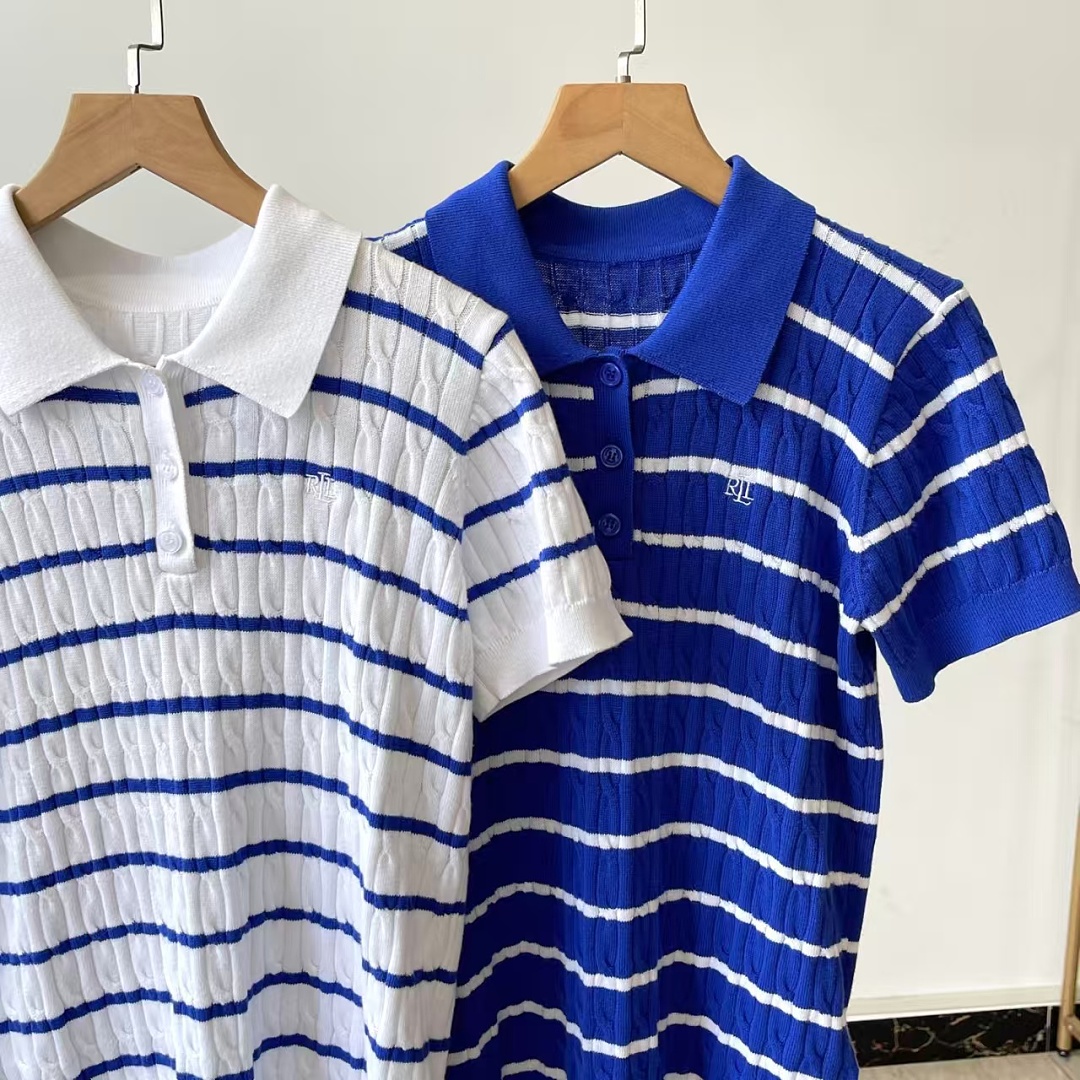 Other €21.8 ##Two-Tone Striped Cable Knit Tee 066 Linen Floral Short Sleeve P - Image 6