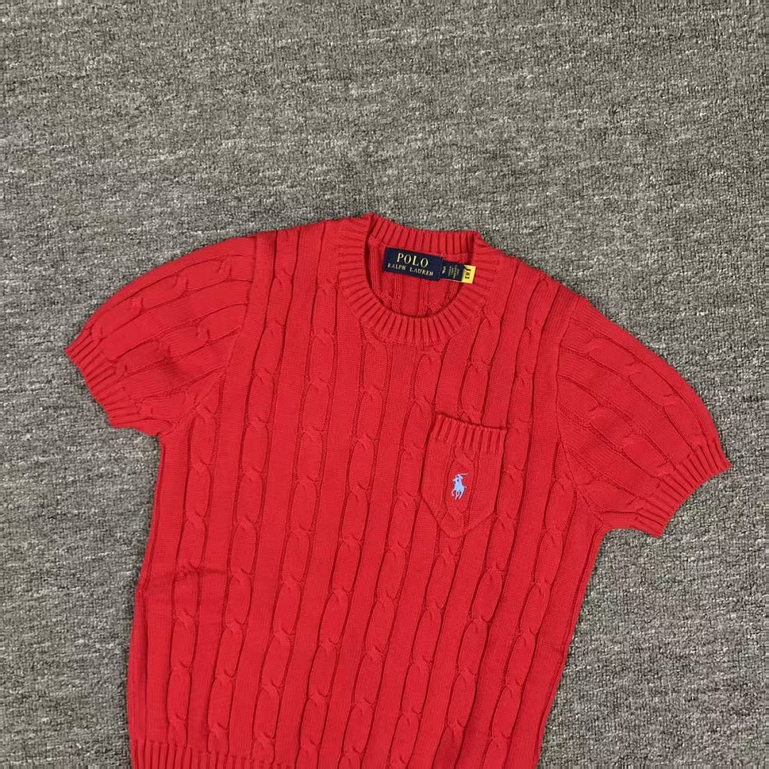 Other €17.9 #Pure Cotton Knitted Round Neck Short-Sleeved Pocket Sweater, Twelve Color Collar Short Sleeve C - Image 28