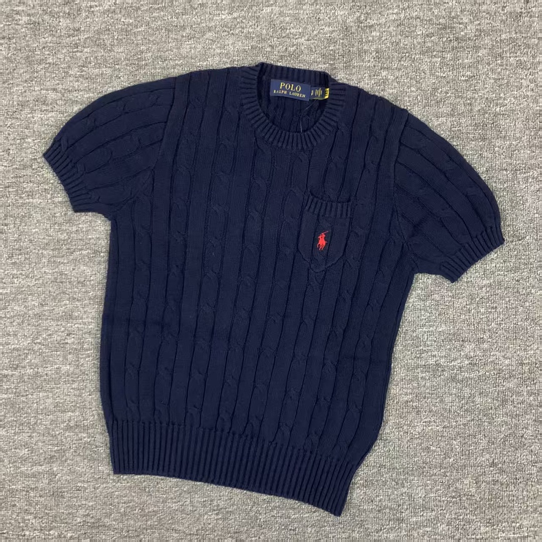 Other €17.9 #Pure Cotton Knitted Round Neck Short-Sleeved Pocket Sweater, Twelve Color Collar Short Sleeve C - Image 24