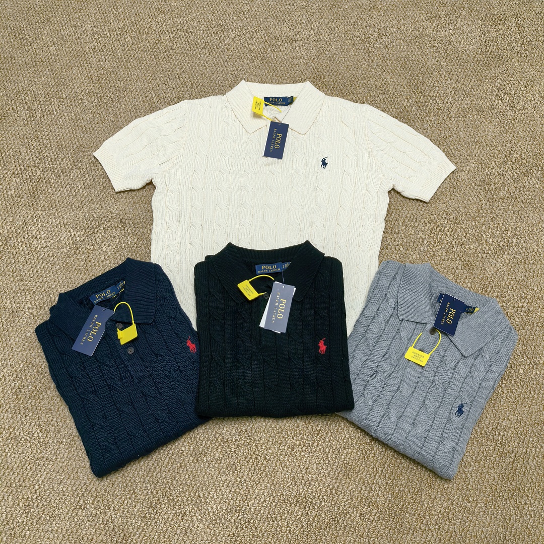 Other €21.8 ##Cable-Knit Cotton Polo Shirt Mens Collar Linen Floral Short Sleeve C - Image 16