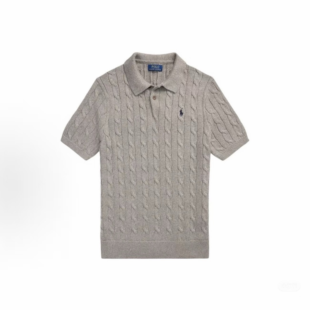 Other €21.8 ##Cable-Knit Cotton Polo Shirt Mens Collar Linen Floral Short Sleeve C - Image 5
