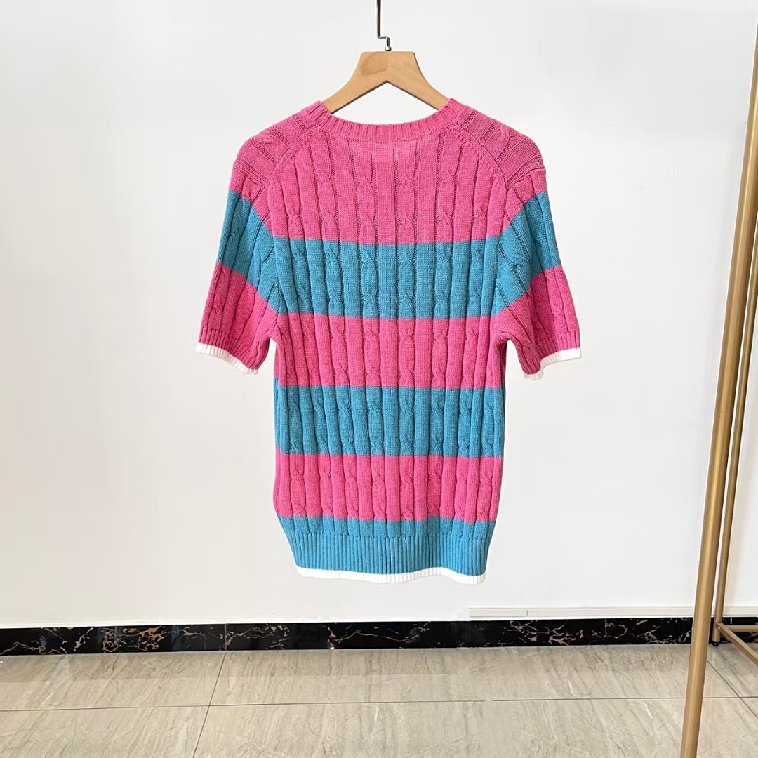 Other €23.4 ##Striped Cable-Knit Short-Sleeve Sweater Striped Collar Linen Floral P - Image 9