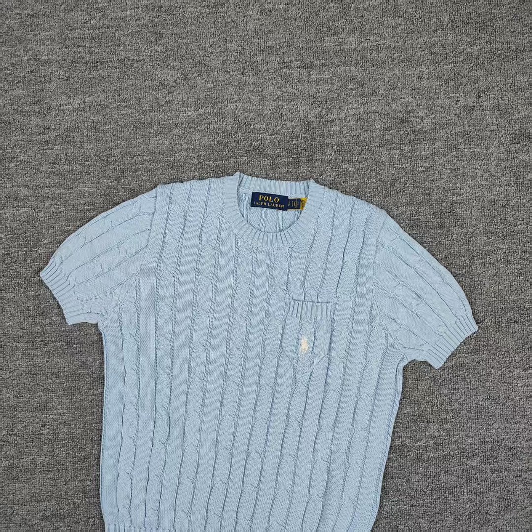 Other €17.9 #Pure Cotton Knitted Round Neck Short-Sleeved Pocket Sweater, Twelve Color Collar Short Sleeve C - Image 33