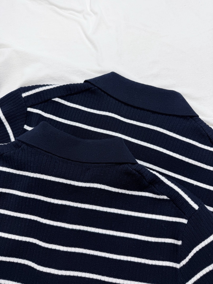 Other €20.6 ##3 Buttons Stripe Knit Polo Shirt Triple Buckle Striped R - Image 11