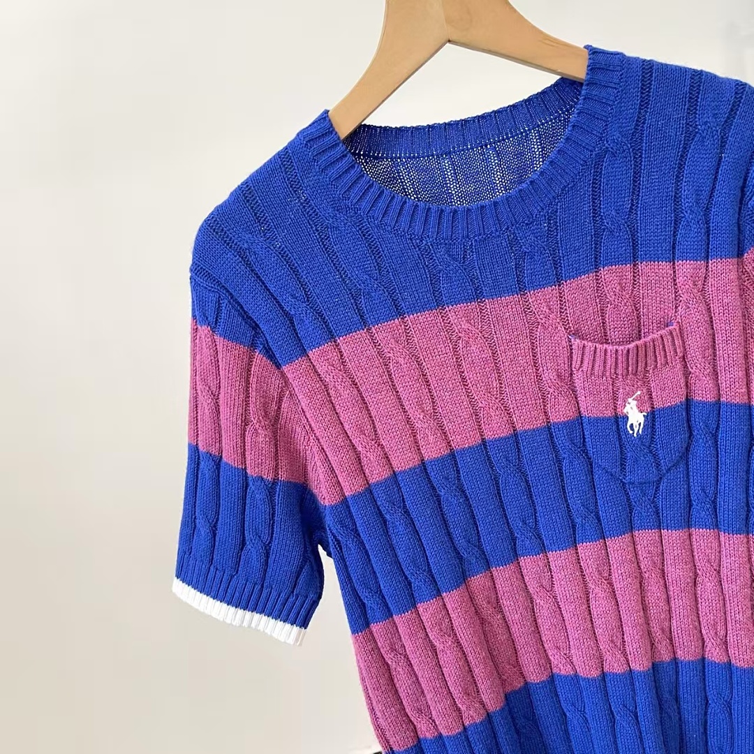 Other €23.4 ##Striped Cable-Knit Short-Sleeve Sweater Striped Collar Linen Floral P - Image 34
