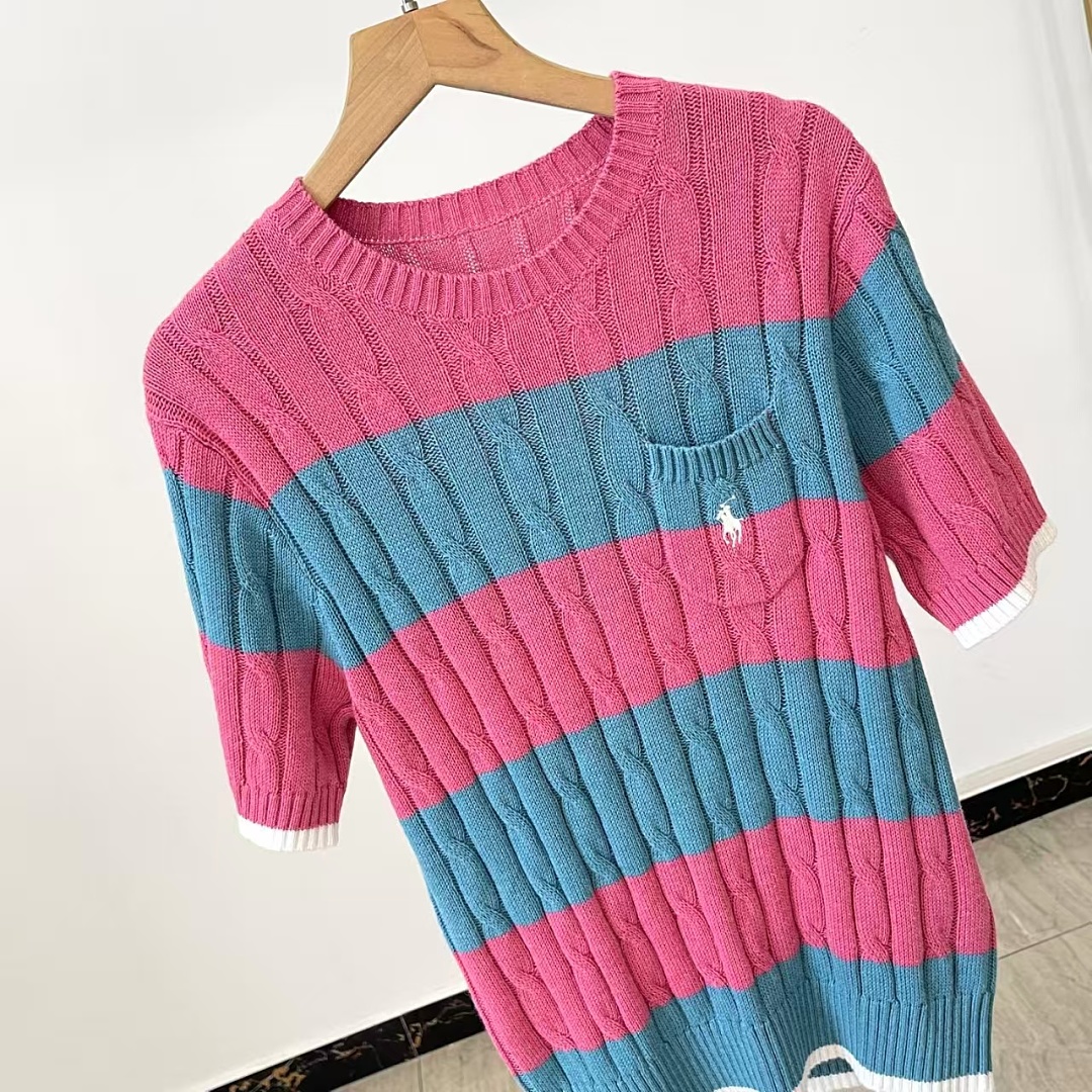 Other €23.4 ##Striped Cable-Knit Short-Sleeve Sweater Striped Collar Linen Floral P - Image 29