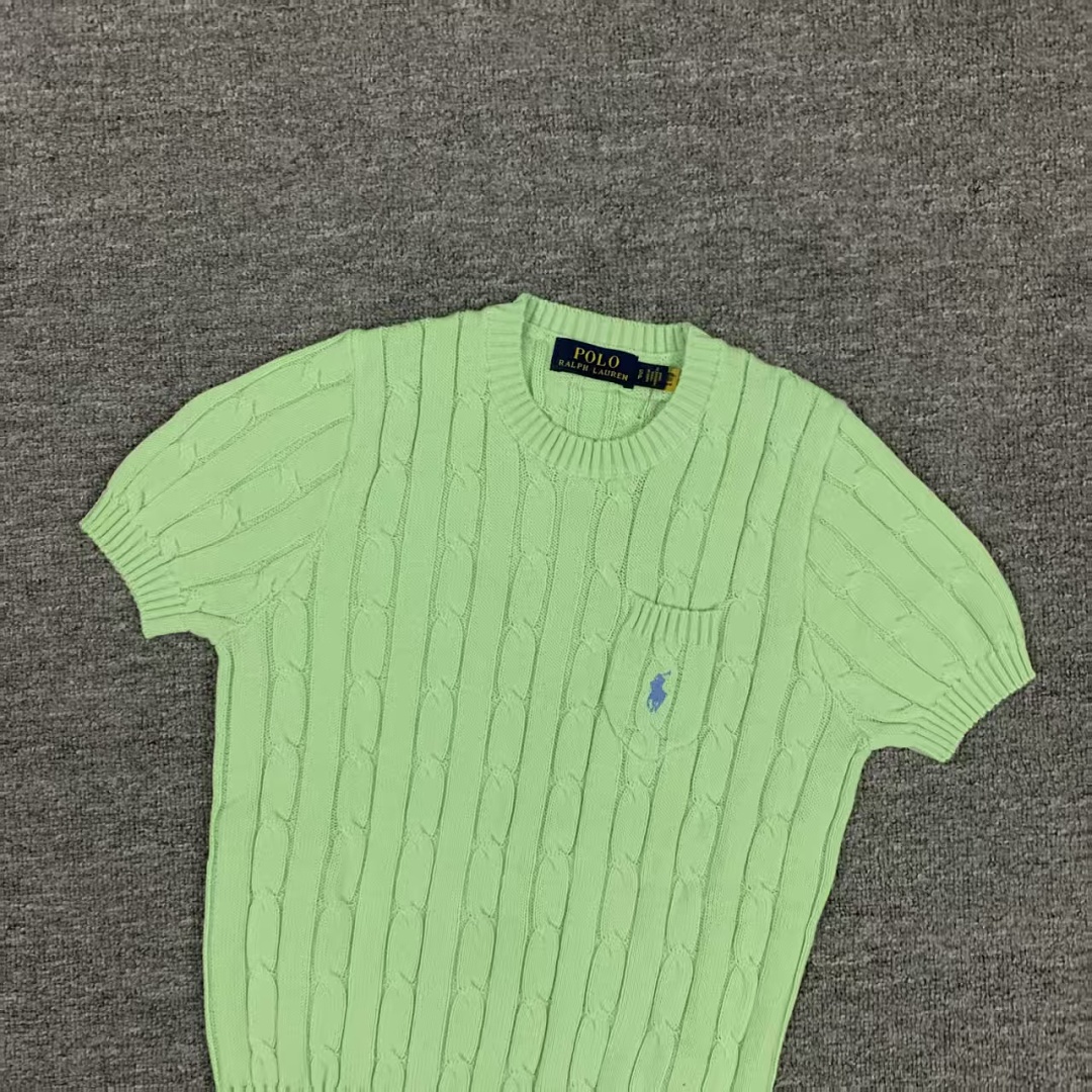 Other €17.9 #Pure Cotton Knitted Round Neck Short-Sleeved Pocket Sweater, Twelve Color Collar Short Sleeve C - Image 31