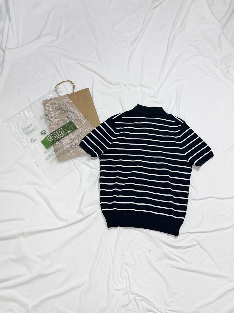 Other €20.6 ##3 Buttons Stripe Knit Polo Shirt Triple Buckle Striped R - Image 7