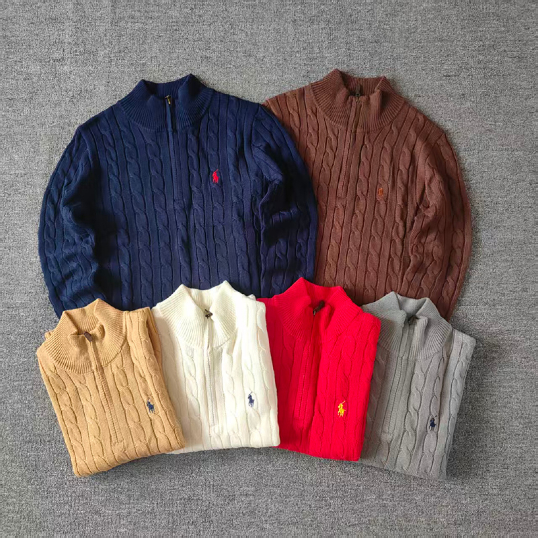 Other €28.9 ##Pony Logo Embroidered Cable-Knit Wool Knit Half-Zip Long-Sleeved Sweat Fleece Half C