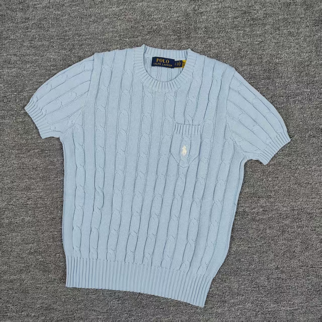 Other €17.9 #Pure Cotton Knitted Round Neck Short-Sleeved Pocket Sweater, Twelve Color Collar Short Sleeve C - Image 17