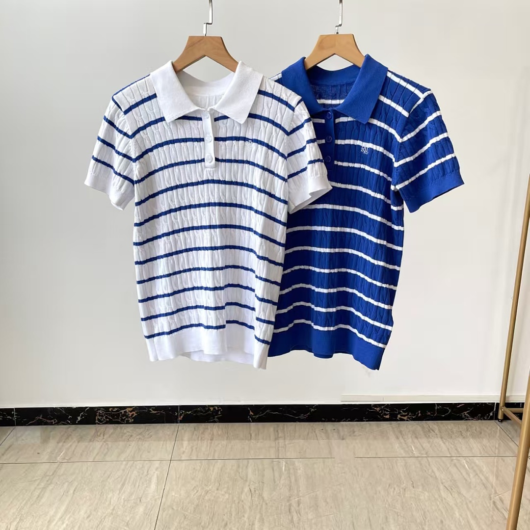 Other €21.8 ##Two-Tone Striped Cable Knit Tee 066 Linen Floral Short Sleeve P - Image 3