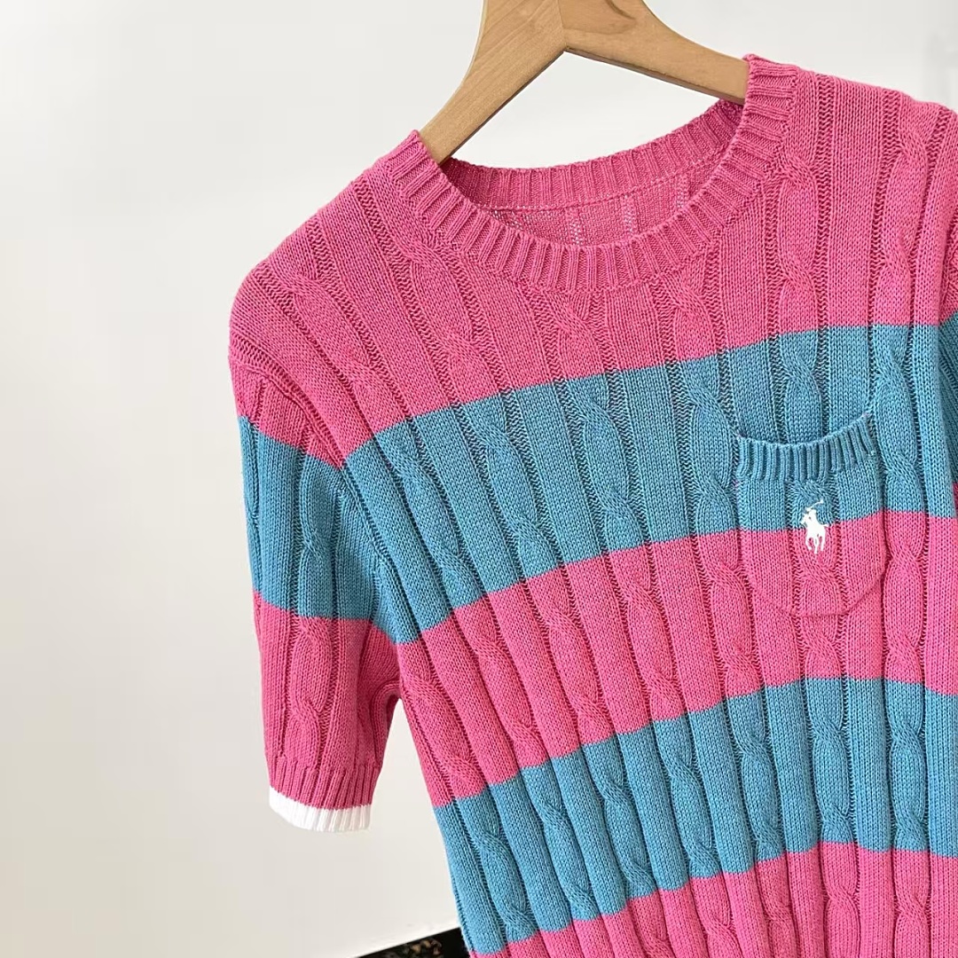 Other €23.4 ##Striped Cable-Knit Short-Sleeve Sweater Striped Collar Linen Floral P - Image 16