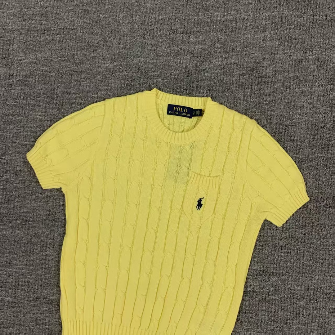 Other €17.9 #Pure Cotton Knitted Round Neck Short-Sleeved Pocket Sweater, Twelve Color Collar Short Sleeve C - Image 30