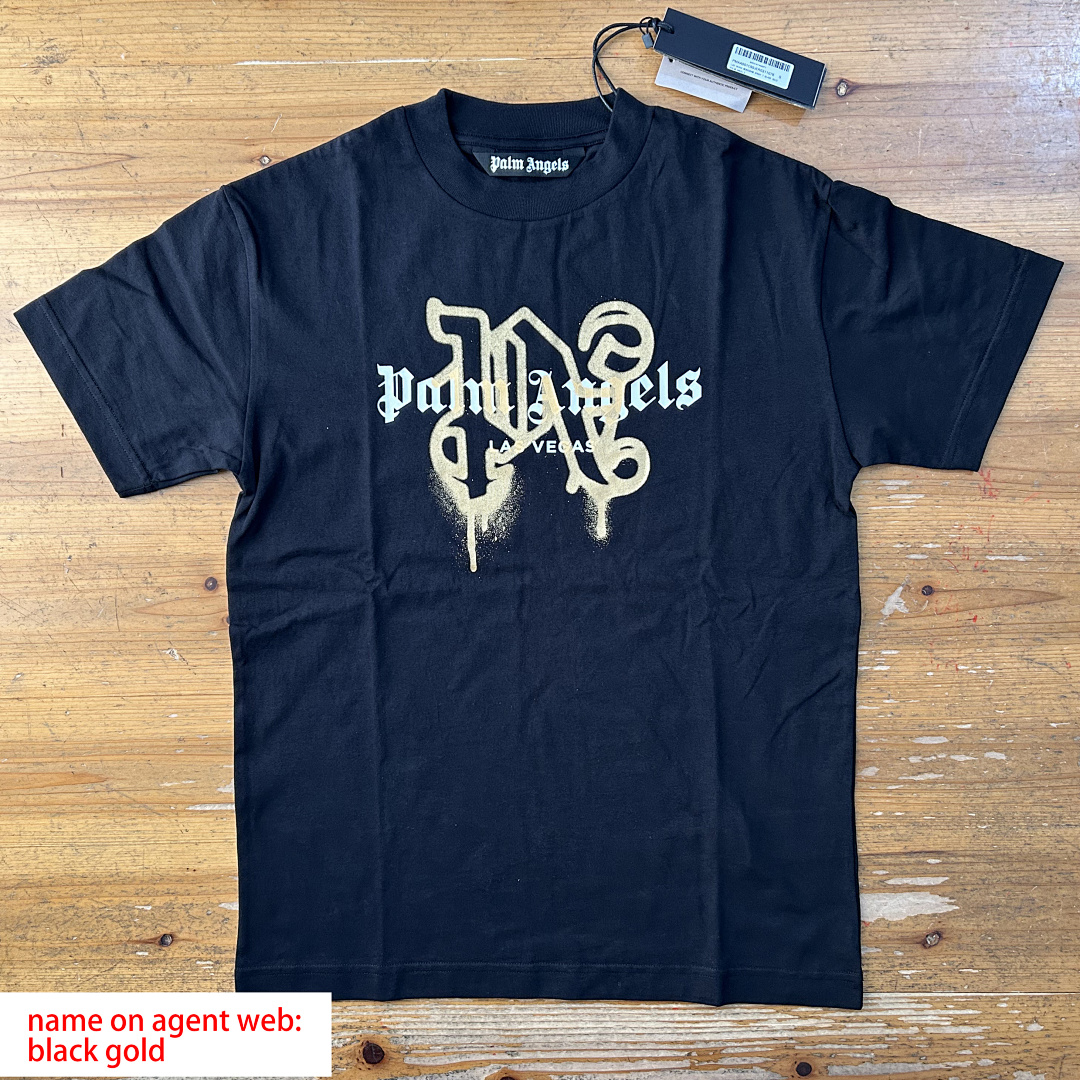 Palm Angels PA New Sprayed Black Gold Tshirt, P19, Https://Item.Taobao.Com/Item.Htm?Ft=T&Id= - Image 5