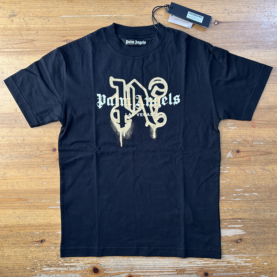 Palm Angels PA New Sprayed Black Gold Tshirt, P19, Https://Item.Taobao.Com/Item.Htm?Ft=T&Id= - Image 3
