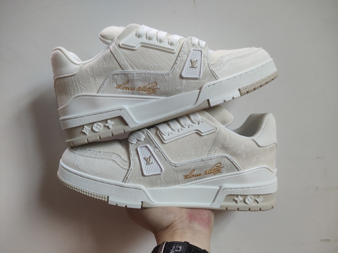 Louis Vuitton LV Trainer Beige Monogram Demin - Image 4