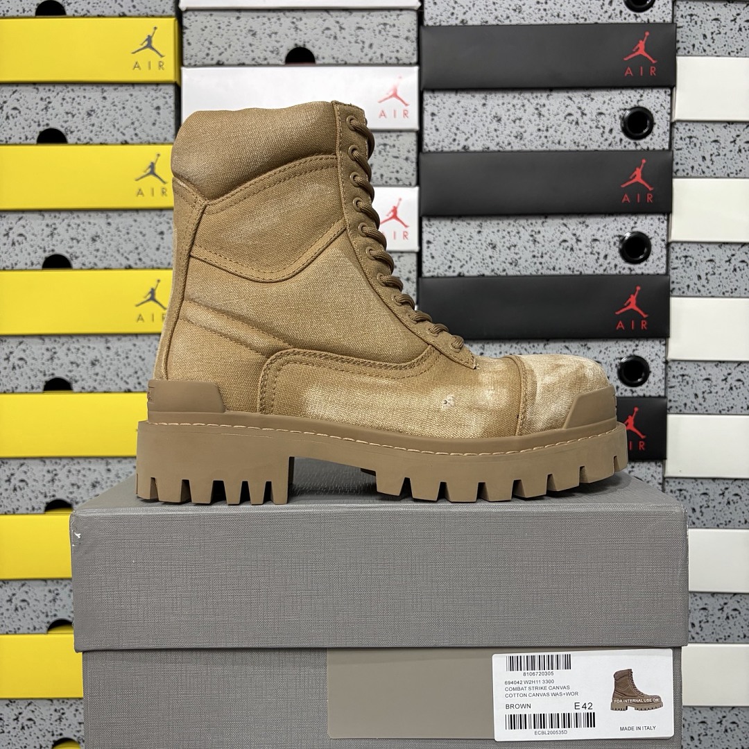 Balenciaga Combat Strike Boot Brown Cotton Canvas