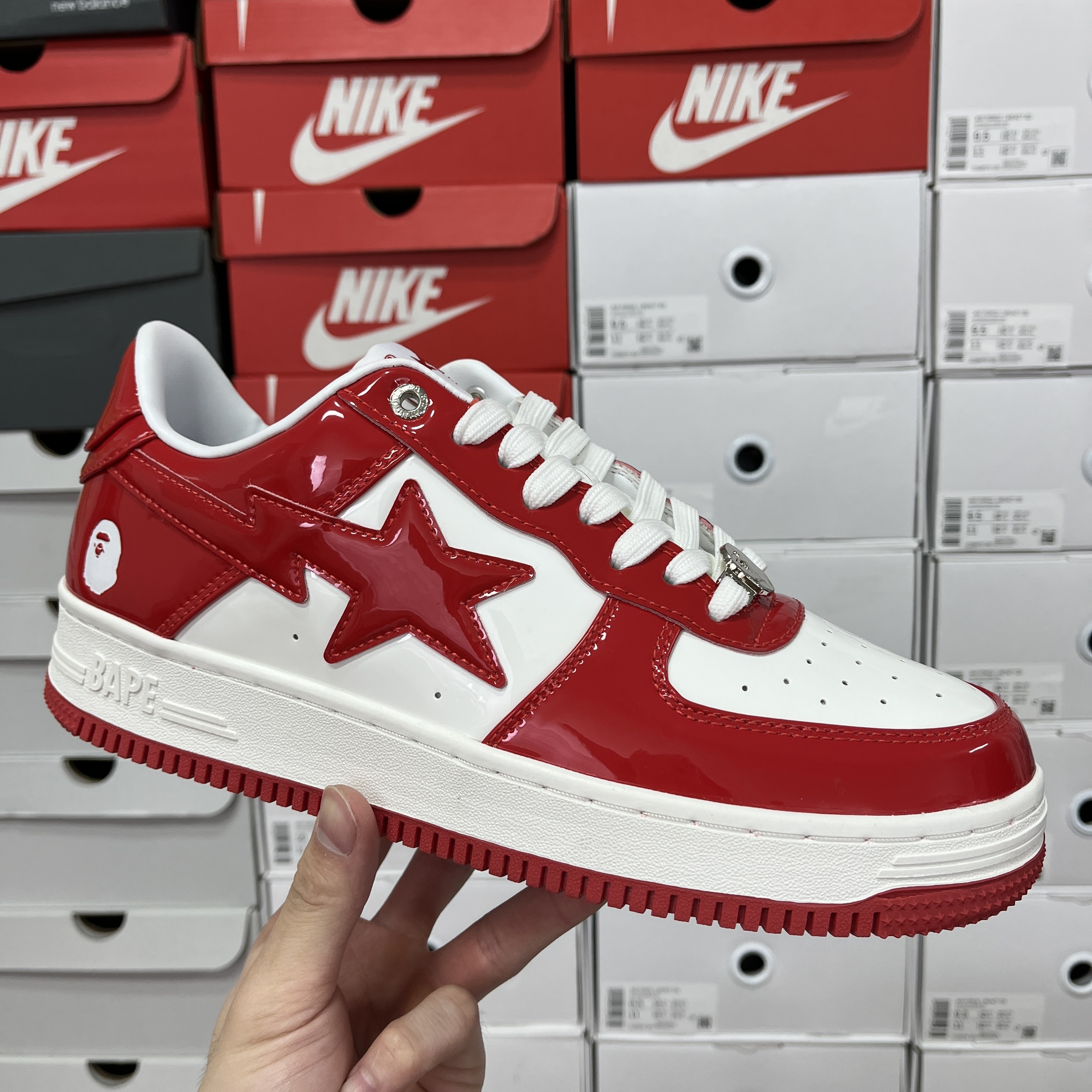 Bape A Bathing Ape Bape Sta Patent Leather (White Red) - Image 11