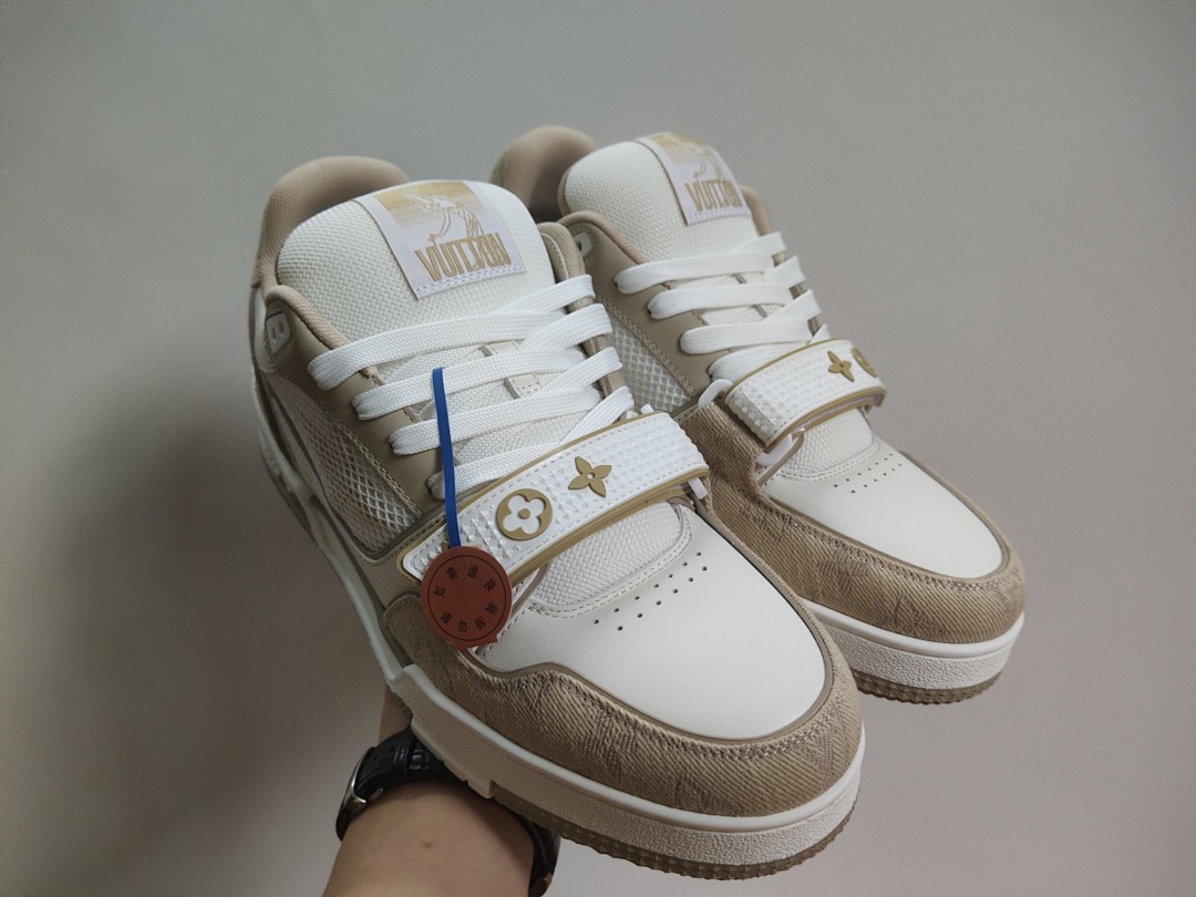 Louis Vuitton LV Trainer Beige White Apricot Velcro Strap - Image 8