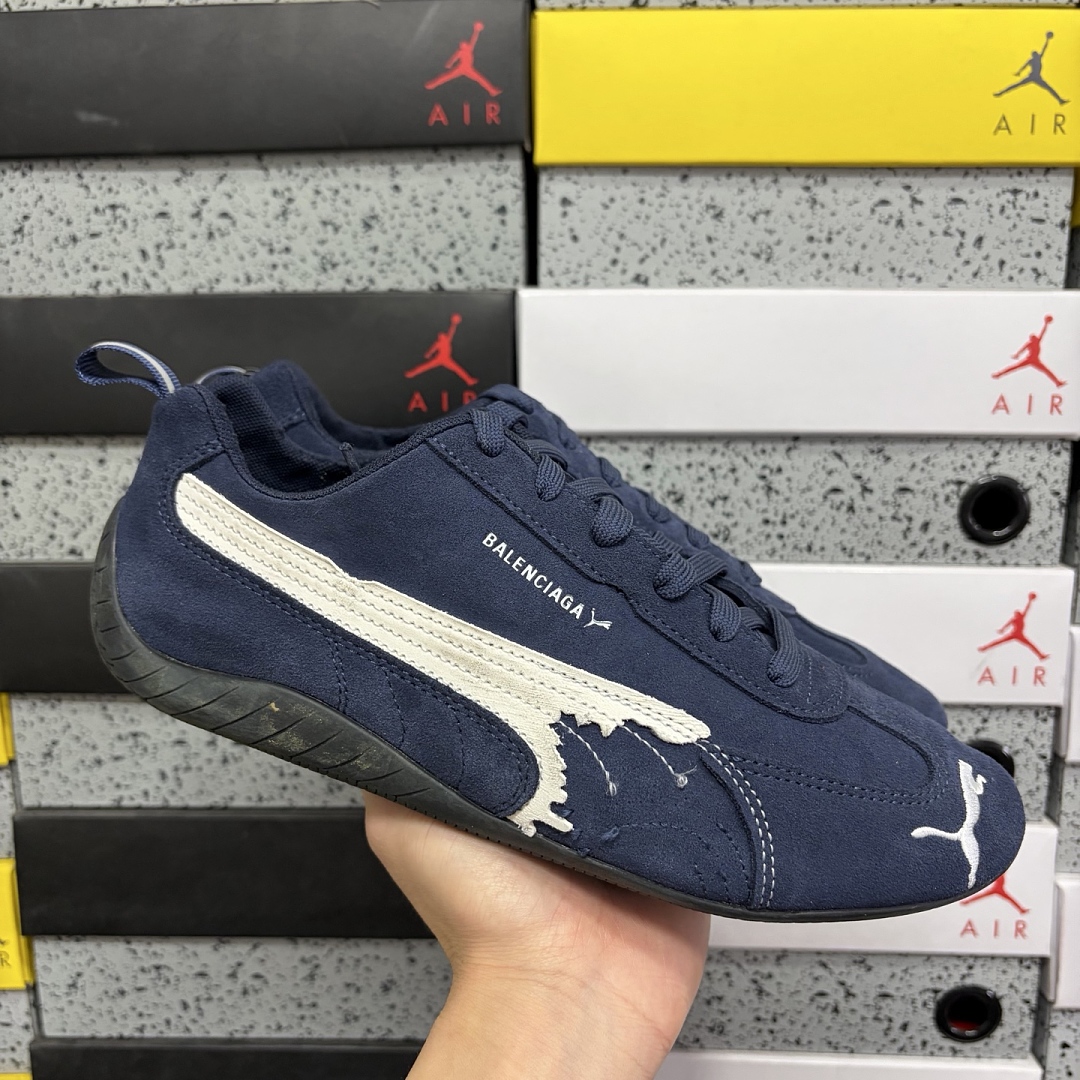 Balenciaga Speedcat Suede (Distressed Navy White) - Image 5