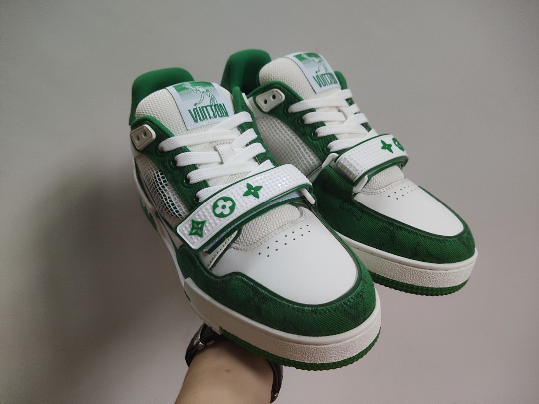 Louis Vuitton LV Trainer Green Monogram Denim Velcro Strap - Image 8